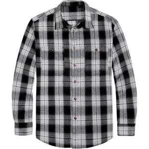 imageJVER Flannel Shirt for Men Plaid Long Sleeve Casual Button Down Shirts Regular Fit Cotton Buffalo Checkered Top with PocketsOff White Black