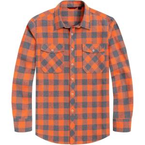 imageJVER Flannel Shirt for Men Plaid Long Sleeve Casual Button Down Shirts Regular Fit Cotton Buffalo Checkered Top with PocketsOrange