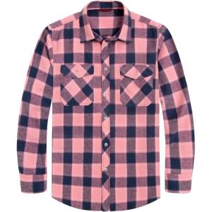 imageJVER Flannel Shirt for Men Plaid Long Sleeve Casual Button Down Shirts Regular Fit Cotton Buffalo Checkered Top with PocketsPink