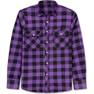 imageJVER Flannel Shirt for Men Plaid Long Sleeve Casual Button Down Shirts Regular Fit Cotton Buffalo Checkered Top with PocketsPurple Black
