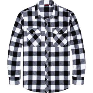 imageJVER Flannel Shirt for Men Plaid Long Sleeve Casual Button Down Shirts Regular Fit Cotton Buffalo Checkered Top with PocketsWhite Black