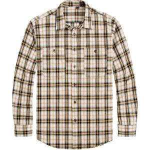 imageJVER Flannel Shirt for Men Plaid Long Sleeve Casual Button Down Shirts Regular Fit Cotton Buffalo Checkered Top with PocketsYellow White