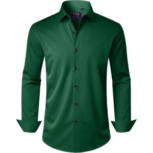 imageJVER Mens Dress Shirts Stretch Long Sleeve Formal Shirt Solid Business Casual Button Down Shirts for Wedding PromGreen