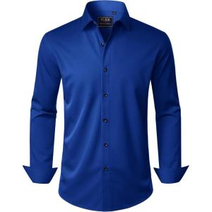 imageJVER Mens Dress Shirts Stretch Long Sleeve Formal Shirt Solid Business Casual Button Down Shirts for Wedding PromRoyal Blue