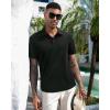 imageJVER Mens Polo Shirts Short Sleeve Waffle Knit Textured Shirt Classic Casual Collared Golf Polo ShirtBlack