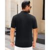 imageJVER Polo Shirts for Men Short Sleeve Ribbed Textured Knit Shirt Stretch Casual Golf TopsBlack