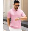 imageJVER Polo Shirts for Men Short Sleeve Ribbed Textured Knit Shirt Stretch Casual Golf TopsPink