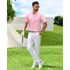 imageJVER Polo Shirts for Men Short Sleeve Ribbed Textured Knit Shirt Stretch Casual Golf TopsPink