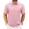 imageJVER Mens Polo Shirts Short Sleeve Waffle Knit Textured Shirt Classic Casual Collared Golf Polo ShirtPink