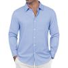 imageJVER Oxford Shirts for Men Stretch Button Down Shirts Solid Casual Long Sleeve Dress Shirts with PocketLight Blue