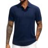 imageJVER Polo Shirts for Men Short Sleeve Ribbed Textured Knit Shirt Stretch Casual Golf TopsNavy Blue