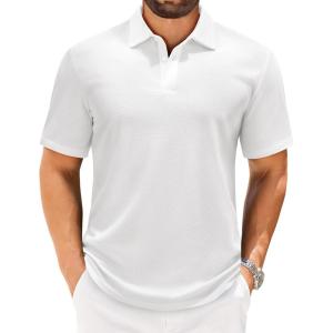 imageJVER Mens Polo Shirts Short Sleeve Waffle Knit Textured Shirt Classic Casual Collared Golf Polo ShirtWhite