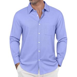 imageJVER Oxford Shirts for Men Stretch Button Down Shirts Solid Casual Long Sleeve Dress Shirts with PocketBlue Purple