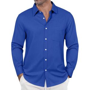 imageJVER Oxford Shirts for Men Stretch Button Down Shirts Solid Casual Long Sleeve Dress Shirts with PocketRoyal Blue