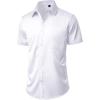 imageJVER Mens Short Sleeve Dress Shirts Stretch Casual Button Down Shirts with Pocket for Business WeddingWhite