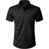 imageJVER Mens Short Sleeve Dress Shirts Stretch Casual Button Down Shirts with Pocket for Business WeddingBlack