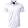 imageJVER Mens Short Sleeve Dress Shirts Stretch Casual Button Down Shirts with Pocket for Business WeddingWhite