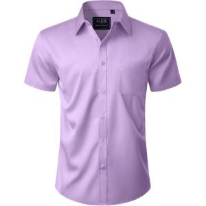 imageJVER Mens Short Sleeve Dress Shirts Stretch Casual Button Down Shirts with Pocket for Business WeddingLavender