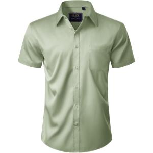 imageJVER Mens Short Sleeve Dress Shirts Stretch Casual Button Down Shirts with Pocket for Business WeddingMint Green