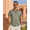 imageJVER Mens Linen Shirt Short Sleeve Button Down Shirts Lightweight Summer Beach Vacation Casual Tops with PocketArmy Green