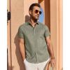 imageJVER Mens Linen Shirt Short Sleeve Button Down Shirts Lightweight Summer Beach Vacation Casual Tops with PocketArmy Green