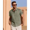 imageJVER Mens Linen Shirt Short Sleeve Button Down Shirts Lightweight Summer Beach Vacation Casual Tops with PocketArmy Green
