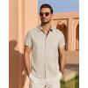 imageJVER Mens Linen Shirt Short Sleeve Button Down Shirts Lightweight Summer Beach Vacation Casual Tops with PocketBeige