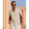 imageJVER Mens Linen Shirt Short Sleeve Button Down Shirts Lightweight Summer Beach Vacation Casual Tops with PocketBeige