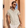 imageJVER Mens Linen Shirt Short Sleeve Button Down Shirts Lightweight Summer Beach Vacation Casual Tops with PocketBeige