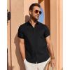imageJVER Mens Linen Shirt Short Sleeve Button Down Shirts Lightweight Summer Beach Vacation Casual Tops with PocketBlack