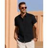 imageJVER Mens Linen Shirt Short Sleeve Button Down Shirts Lightweight Summer Beach Vacation Casual Tops with PocketBlack