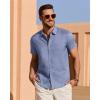 imageJVER Mens Linen Shirt Short Sleeve Button Down Shirts Lightweight Summer Beach Vacation Casual Tops with PocketBlue