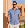 imageJVER Mens Linen Shirt Short Sleeve Button Down Shirts Lightweight Summer Beach Vacation Casual Tops with PocketBlue