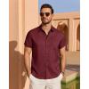 imageJVER Mens Linen Shirt Short Sleeve Button Down Shirts Lightweight Summer Beach Vacation Casual Tops with PocketBurgundy