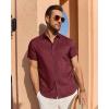 imageJVER Mens Linen Shirt Short Sleeve Button Down Shirts Lightweight Summer Beach Vacation Casual Tops with PocketBurgundy