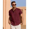 imageJVER Mens Linen Shirt Short Sleeve Button Down Shirts Lightweight Summer Beach Vacation Casual Tops with PocketBurgundy