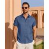 imageJVER Mens Linen Shirt Short Sleeve Button Down Shirts Lightweight Summer Beach Vacation Casual Tops with PocketDark Blue