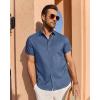 imageJVER Mens Linen Shirt Short Sleeve Button Down Shirts Lightweight Summer Beach Vacation Casual Tops with PocketDark Blue