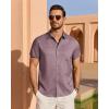 imageJVER Mens Linen Shirt Short Sleeve Button Down Shirts Lightweight Summer Beach Vacation Casual Tops with PocketDark Red