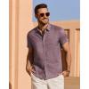 imageJVER Mens Linen Shirt Short Sleeve Button Down Shirts Lightweight Summer Beach Vacation Casual Tops with PocketDark Red