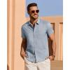 imageJVER Mens Linen Shirt Short Sleeve Button Down Shirts Lightweight Summer Beach Vacation Casual Tops with PocketDusty Blue