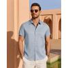 imageJVER Mens Linen Shirt Short Sleeve Button Down Shirts Lightweight Summer Beach Vacation Casual Tops with PocketDusty Blue