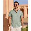 imageJVER Mens Linen Shirt Short Sleeve Button Down Shirts Lightweight Summer Beach Vacation Casual Tops with PocketGreen