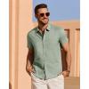 imageJVER Mens Linen Shirt Short Sleeve Button Down Shirts Lightweight Summer Beach Vacation Casual Tops with PocketGreen