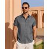 imageJVER Mens Linen Shirt Short Sleeve Button Down Shirts Lightweight Summer Beach Vacation Casual Tops with PocketGrey