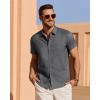 imageJVER Mens Linen Shirt Short Sleeve Button Down Shirts Lightweight Summer Beach Vacation Casual Tops with PocketGrey