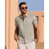 imageJVER Mens Linen Shirt Short Sleeve Button Down Shirts Lightweight Summer Beach Vacation Casual Tops with PocketKhaki