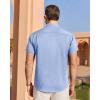 imageJVER Mens Linen Shirt Short Sleeve Button Down Shirts Lightweight Summer Beach Vacation Casual Tops with PocketLight Blue