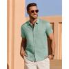 imageJVER Mens Linen Shirt Short Sleeve Button Down Shirts Lightweight Summer Beach Vacation Casual Tops with PocketMint Green