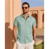 imageJVER Mens Linen Shirt Short Sleeve Button Down Shirts Lightweight Summer Beach Vacation Casual Tops with PocketMint Green